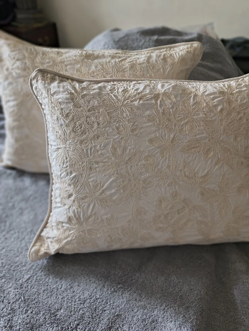 Lauren Ralph Lauren Tan Cream Dorset Embroidery Chain Stitch Pillows Covers